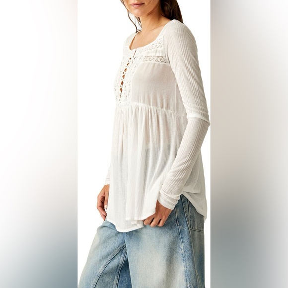 NEW Free People Butterfly Fields Tunic Cream White Sheer Lace XS - Picture 3 of 11